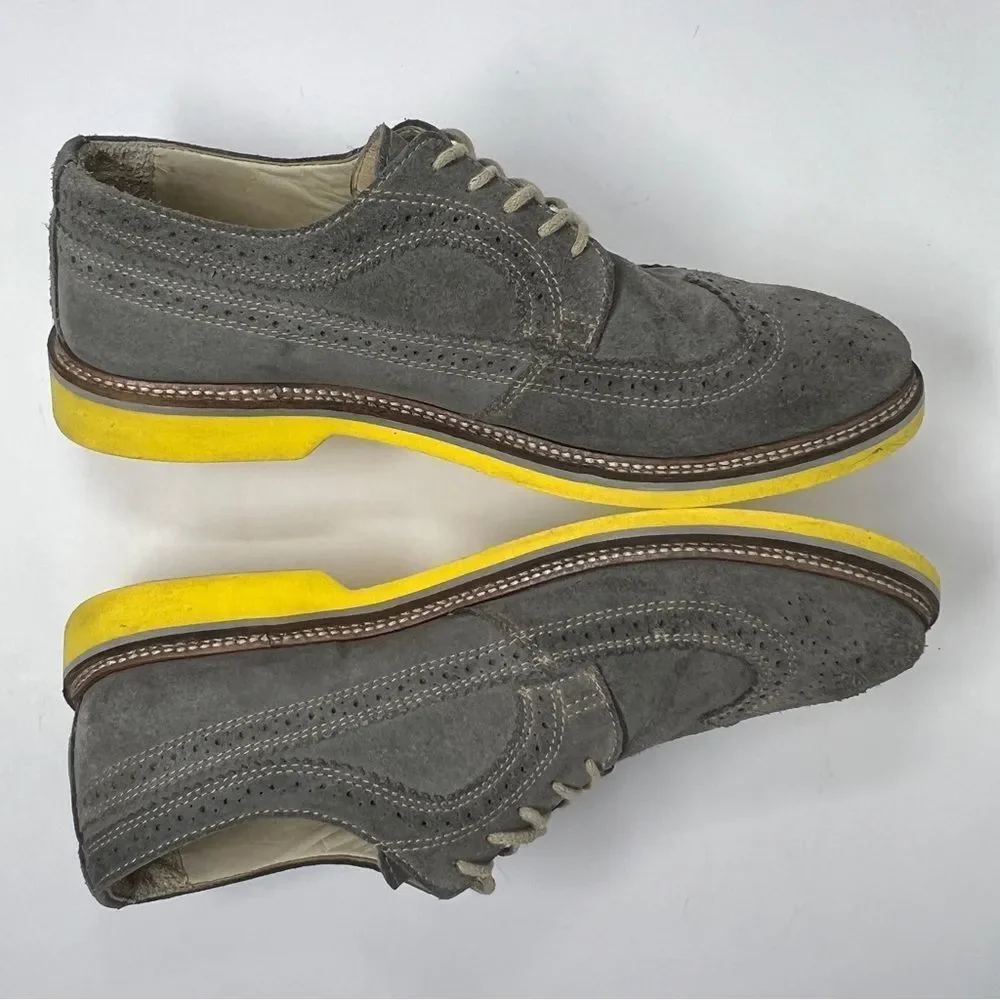 1901 Wingtip Oxford Gray Suede Yellow Sole 10M Leather Brogue Shoes M20411